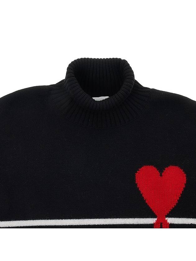Men's Heart Logo Striped Turtleneck Black - AMI - BALAAN 4