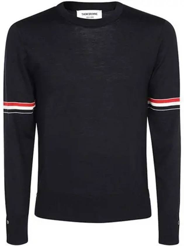 Merino Striped Crew Neck Knit Top Navy - THOM BROWNE - BALAAN 2