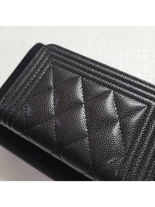 Boy Vintage Silver Hardware Quilted Caviar Zipper Card Wallet Black - CHANEL - BALAAN 6