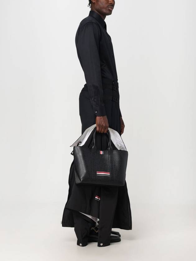 Three Stripe Tab Stripe Leather Tote Bag Black - THOM BROWNE - BALAAN 3