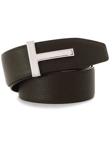 Sliver Soft Grain Leather T Icon Belt Brown Black - TOM FORD - BALAAN 1