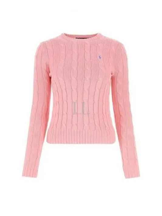 Embroidered Logo Pony Cable Knit Top Pink - POLO RALPH LAUREN - BALAAN 2