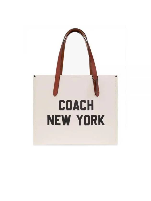 Relay Logo Print Tote Bag Beige - COACH - BALAAN 1