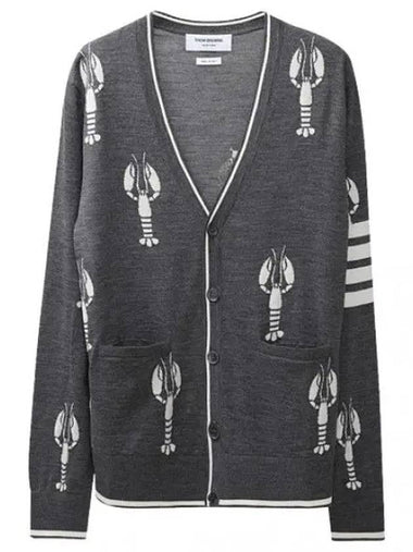 Diagonal striped lobster intarsia merino wool cardigan - THOM BROWNE - BALAAN 1