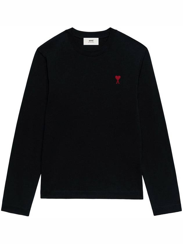 Small Heart Embroidered Logo Long Sleeve T-Shirt Black - AMI - BALAAN 4