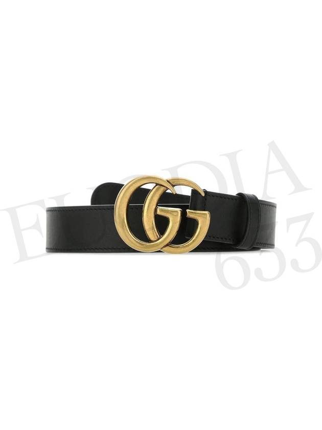 Men's GG Marmont Double G Buckle Gold Hardware Leather Belt Black - GUCCI - BALAAN 3