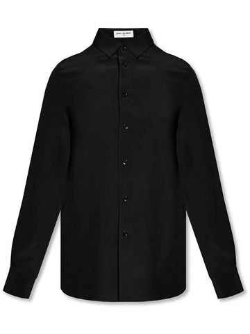 Basic Slim Fit Silk Shirt Black - SAINT LAURENT - BALAAN 1