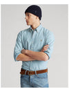 Men's Embroidered Logo Custom Fit Chambray Long Sleeve Shirt Blue - POLO RALPH LAUREN - BALAAN 3