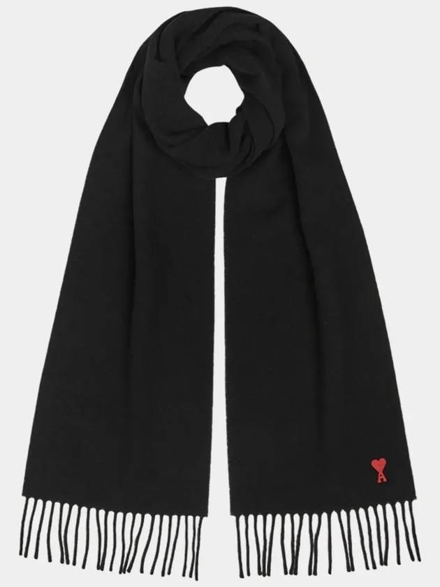 Small Heart Logo Classic Wool Scarf Black - AMI - BALAAN 7