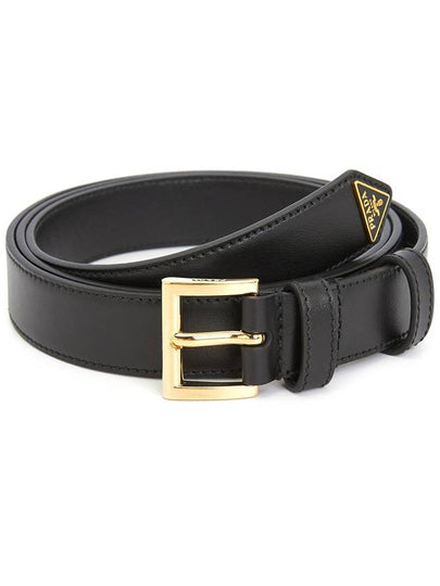 Women's Gold Triangle Logo Leather Belt Black - PRADA - BALAAN 2