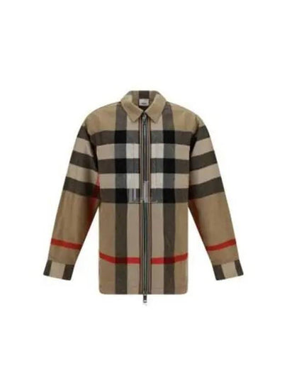 ExaGGerated Check Wool Cotton Overshirt Jacket Archive Beige - BURBERRY - BALAAN 2