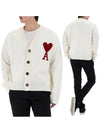 Heart Logo V Neck Wool Cardigan Off White - AMI - BALAAN 2