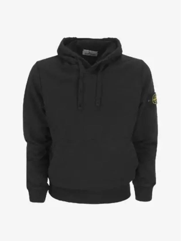 Logo Patch Cotton Fleece Hoodie Black - STONE ISLAND - BALAAN 3