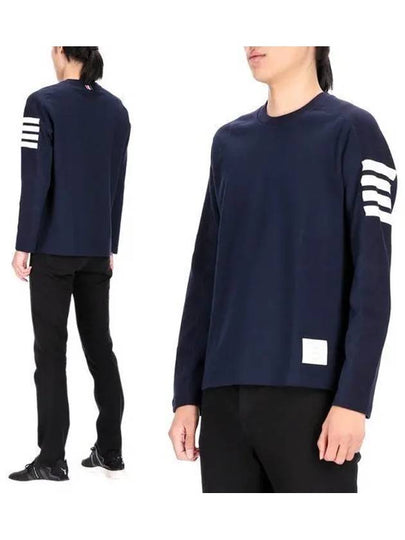 4-Bar Striped Cotton Long Sleeve T-Shirt Navy - THOM BROWNE - BALAAN 2