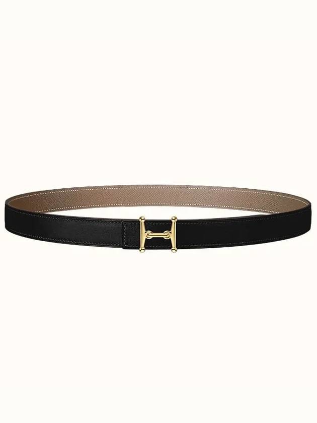 Mors H Reversible Belt Gold Buckle Black Etope 24MM - HERMES - BALAAN 1