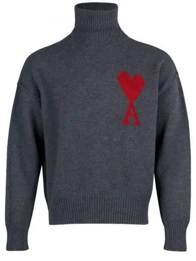 Intarsia Heart Logo Turtleneck Grey - AMI - BALAAN 2