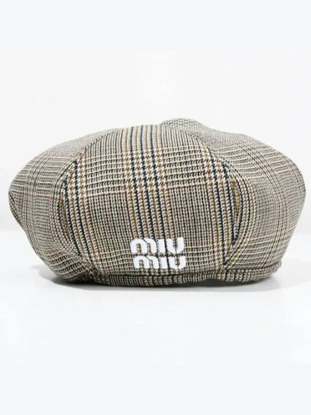 Prince Of Wales Check Wool Beret Grey - MIU MIU - BALAAN 2