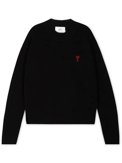 Red ADC Chain Stitch Heart Logo Knit Top Black - AMI - BALAAN 2