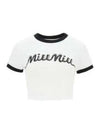 Logo Print Cropped Short Sleeve T-Shirt Black White - MIU MIU - BALAAN 2