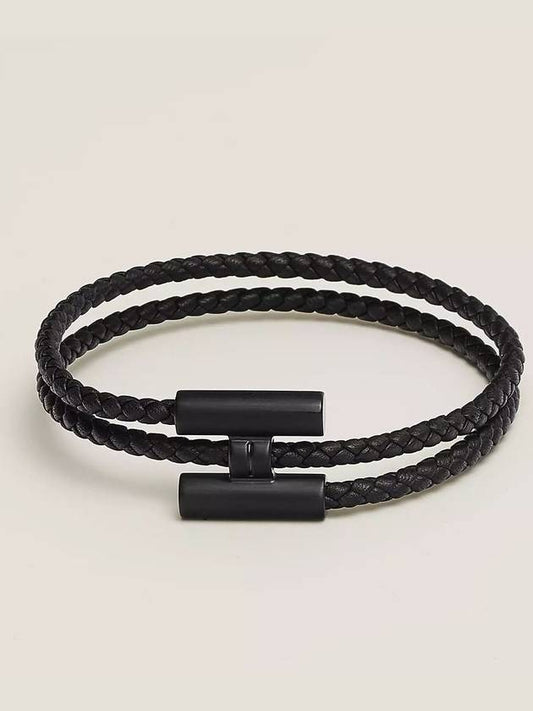 Tournis Tresse Leather Bracelet Noir - HERMES - BALAAN 2