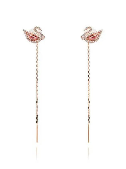 Dazzling Swan Drop Earrings Pink Rose Gold - SWAROVSKI - BALAAN 2