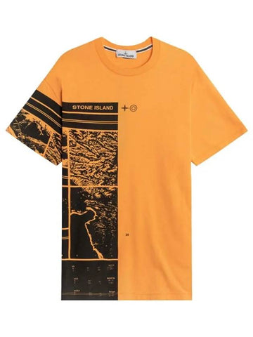 Men's Logo Printing Round Short Sleeve T-Shirt Orange - STONE ISLAND - BALAAN 1