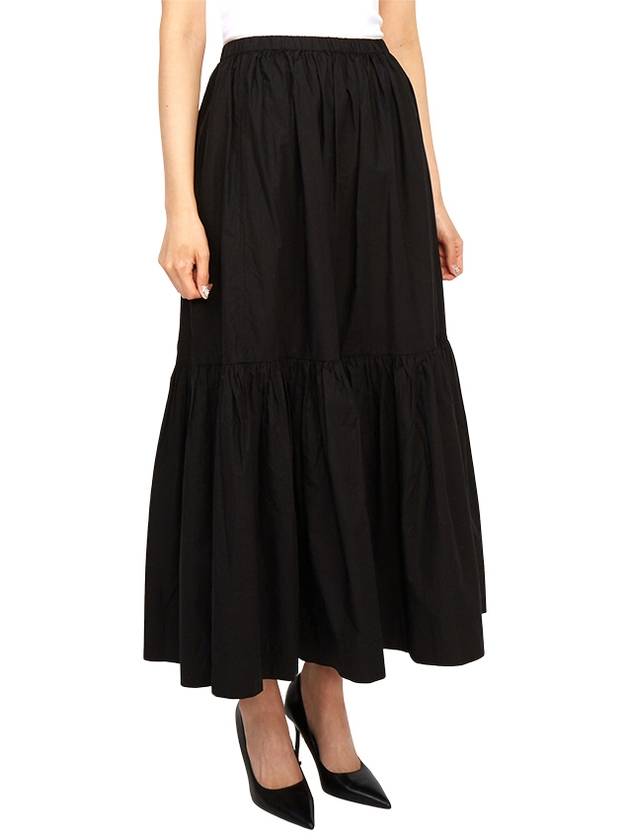 Flounce Maxi Skirt Black F7919 - GANNI - BALAAN.