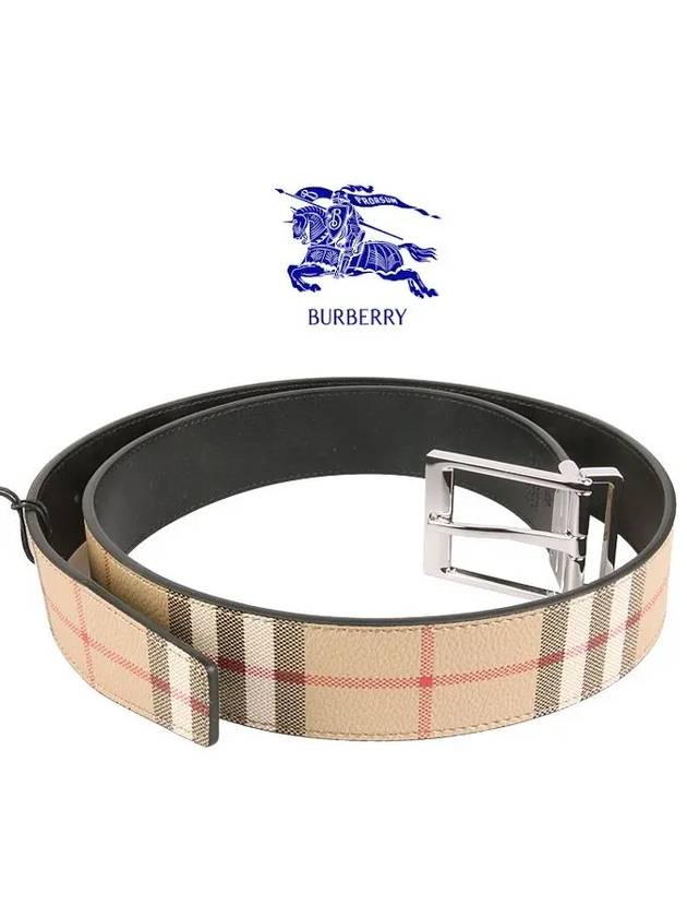 Square Buckle Check Reversible Coated Fabric Leather Belt Beige - BURBERRY - BALAAN 4