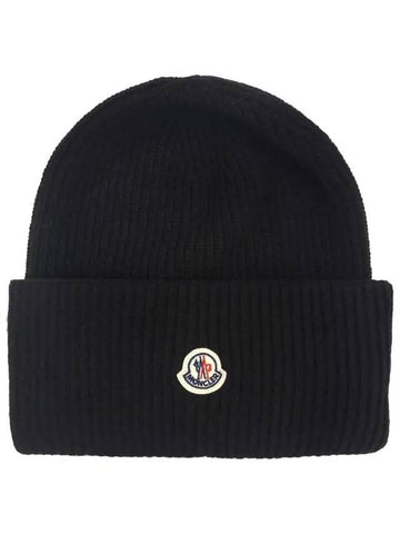 Women s Logo Patch Knit Beanie Black 3B00048 M1241 999 - MONCLER - BALAAN 1