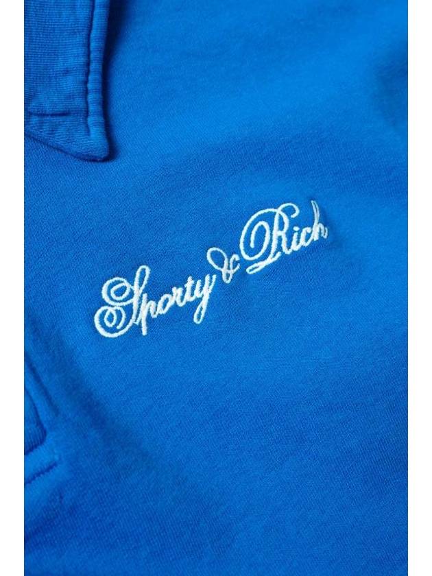 Embroidery Logo Long Sleeve Cotton Polo Shirt Blue - SPORTY & RICH - BALAAN 4