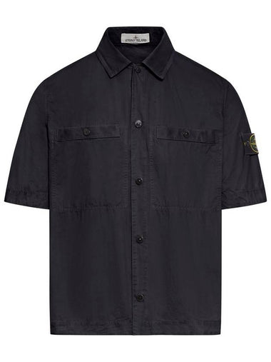 Compass Patch Short Sleeve Shirt Black - STONE ISLAND - BALAAN 1