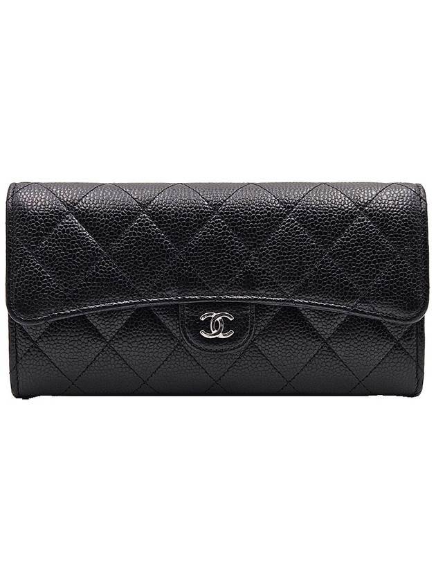 Silver Hardware Classic Caviar CC Logo Flap Long Wallet Black - CHANEL - BALAAN 2