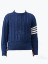 Donegal Twist Cable 4-Bar Classic Crewneck Knit Top Blue - THOM BROWNE - BALAAN 2