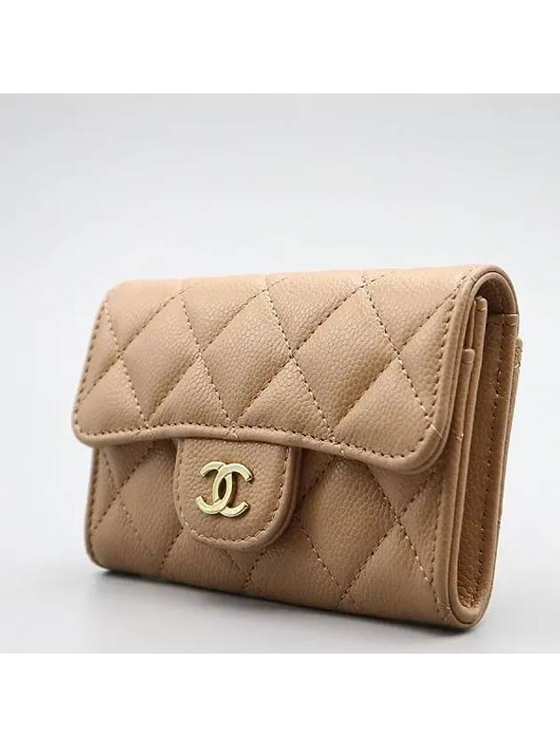 AP0214 Beige Caviar Skin Classic Flap Gold Plated COCO Logo Women s Card Holder Wallet - CHANEL - BALAAN 3