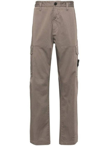 33908 Organic Cotton Satin Stretch Cargo Straight Pants Brown - STONE ISLAND - BALAAN 1