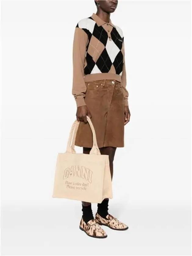 Cream Large Canvas Tote Bag Butter - GANNI - BALAAN 3