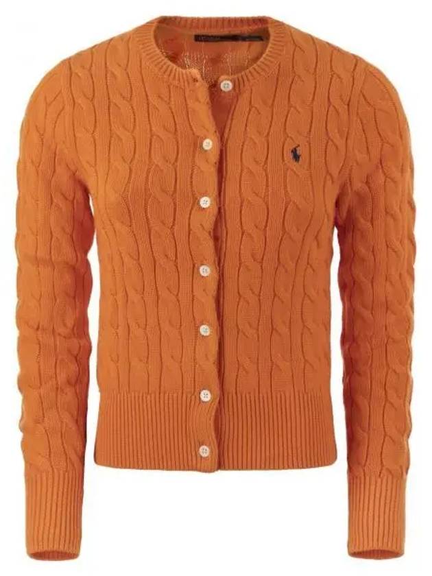 Women's Embroidered Logo Pony Cable Cardigan Orange - POLO RALPH LAUREN - BALAAN 2