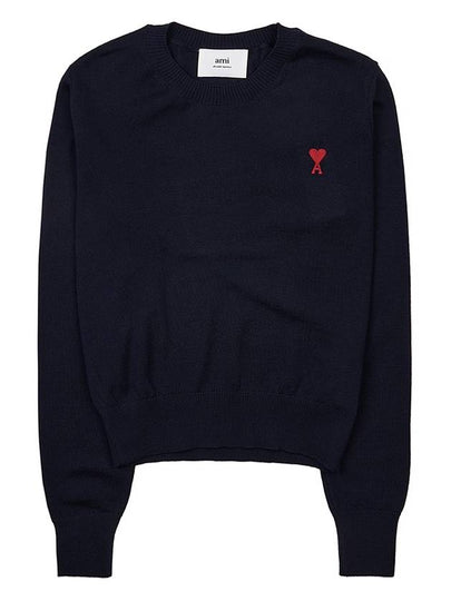 Heart Logo Crew Neck Merino Wool Knit Top Blue - AMI - BALAAN 2