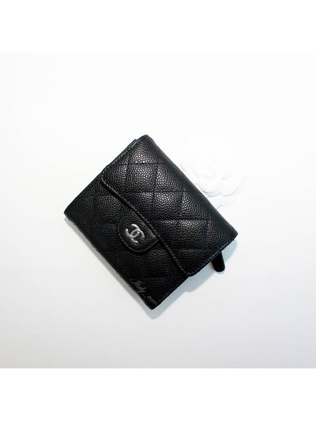 Small Classic Flap Wallet Grained Calfskin Silver Black - CHANEL - BALAAN 5