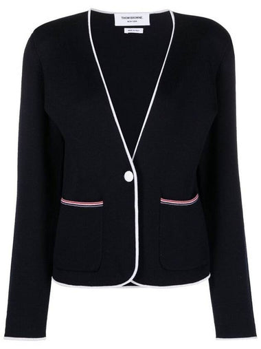 Women's Tipping Double Face Callalis Merino Wool Cardigan Navy - THOM BROWNE - BALAAN 1