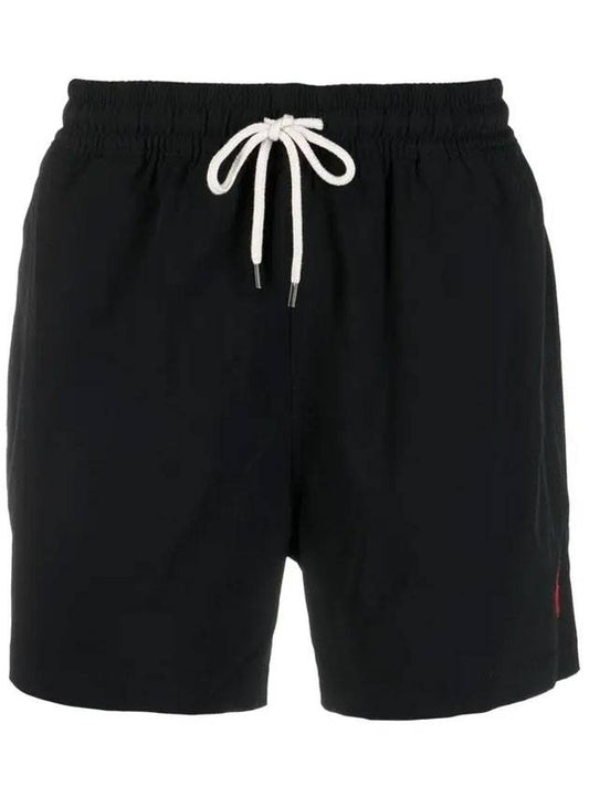 Men's Embroidered Red Logo Swim Shorts Black - POLO RALPH LAUREN - BALAAN 1