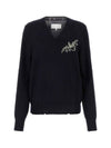 Bat Embroidered V-neck Wool Knit Top Navy - MAISON MARGIELA - BALAAN 1