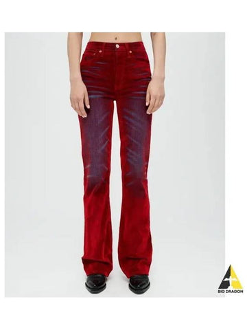 REDONE Women s 70s bootcut distressed red plaque FLOCKED - RE/DONE - BALAAN 1