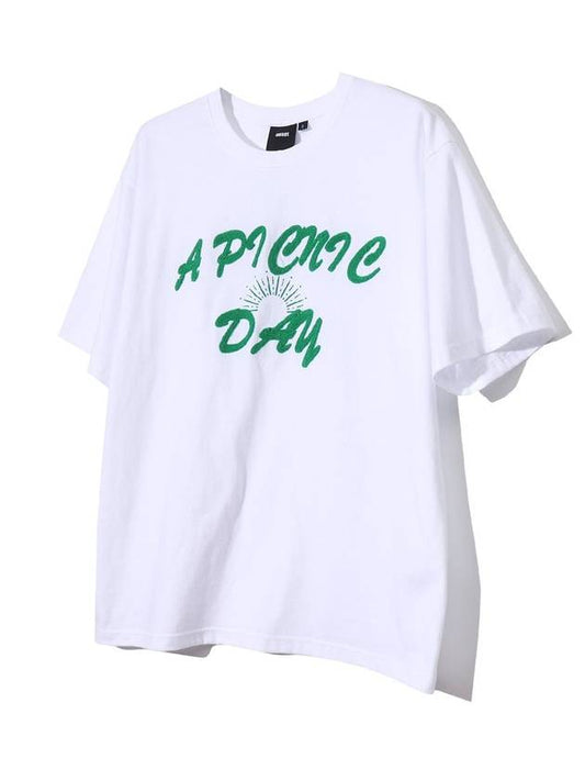 Picnic Day Tea Cotton Short Sleeve T-shirt White - BYL - BALAAN 2
