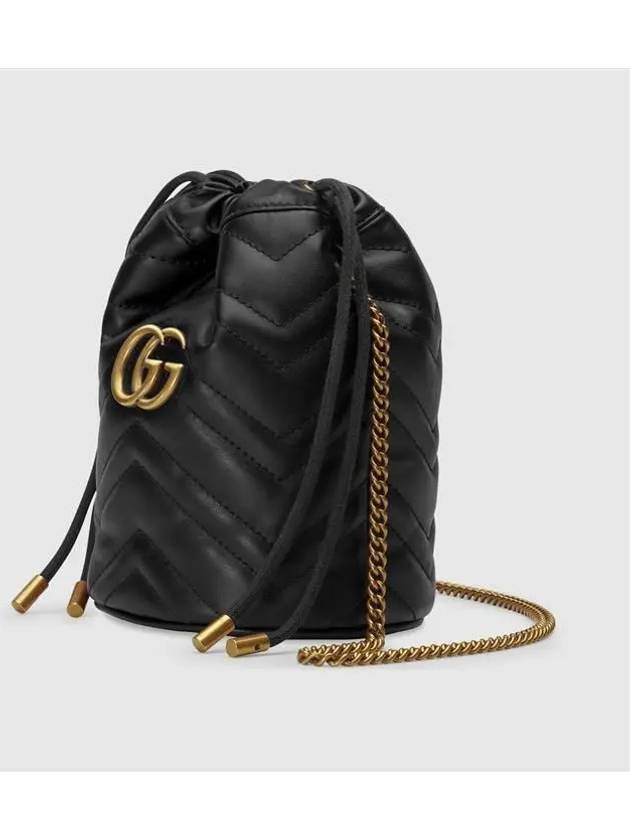 GG Marmont Gold Chain Mini Bucket Bag Black - GUCCI - BALAAN 3