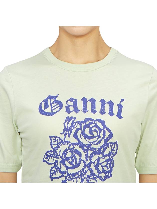 Flower Logo Cotton Short Sleeve T-Shirt Light Mint - GANNI - BALAAN 6