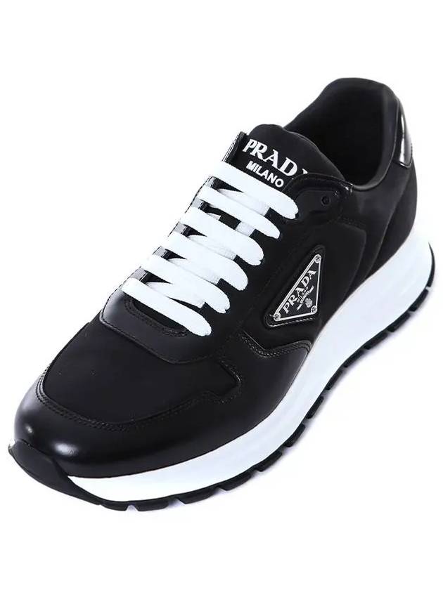 Prax 01 Re-Nylon Brushed Leather Low-Top Sneakers Black - PRADA - BALAAN 3