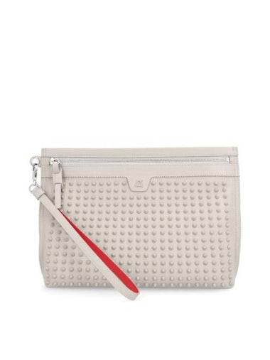 Spike Leather Clutch Bag White - CHRISTIAN LOUBOUTIN - BALAAN 1