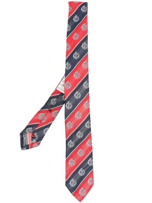 Anchor Stripe Silk Tie Black Red - THOM BROWNE - BALAAN 1