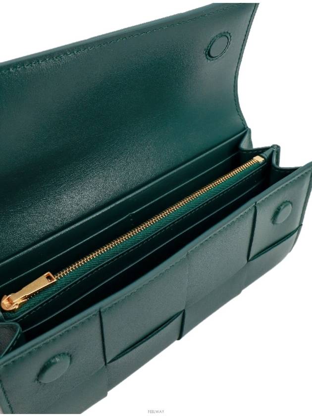 Large Cassette Flap Woven Leather Long Wallet Green - BOTTEGA VENETA - BALAAN 3